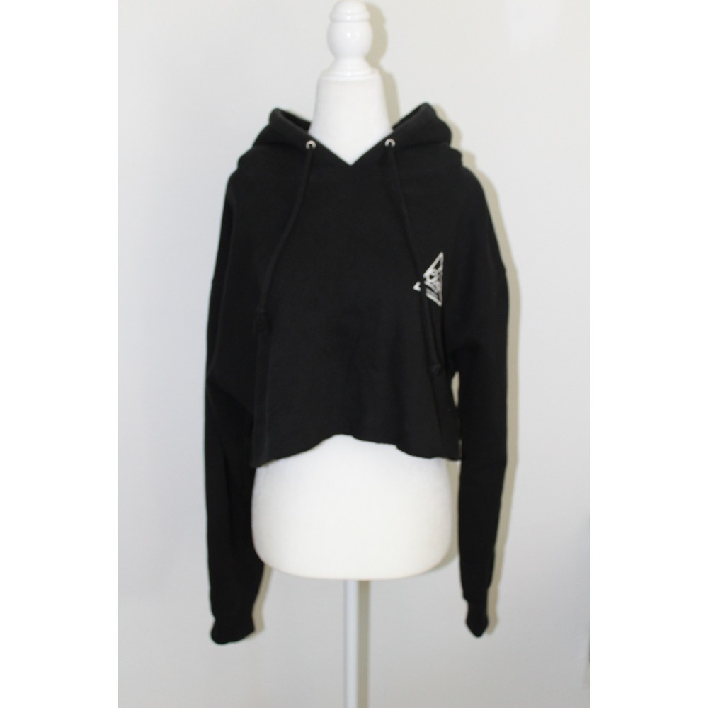 Obey Propaganda Women's Black Cropped Graphic‎ Hoodie Sweatshirt Size L